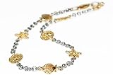 14K White Gold Rollo Link Anklet Bracelet 10, with Yellow Gold Seashell and Starfish Stations.