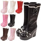 可愛いブーツをお探しの方に　マチルダ　ウエッジソールブーツ shoes265 ゴスロリ ロリータ パンク コスプレ コスチューム メイド 黒×オフ白 260