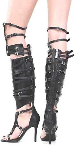 Breckelles Women's Diva-33 Strappy Open Toe Over the Knee Thigh High Heel Gladiator Sandals, Black, 7 B (M) US