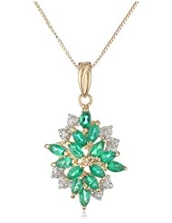 18k Yellow Gold-Plated Sterling Silver Created Green Emerald and Diamond Accent Drop Pendant Necklace, 18"