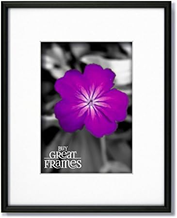 11x14 Frosted Black Aluminum Metal Picture Frame and Glass with Single White Mat for 8.5x11.