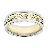 14k Two-Tone Floral Engraved Comfort Fit Men's Band, 6mm.