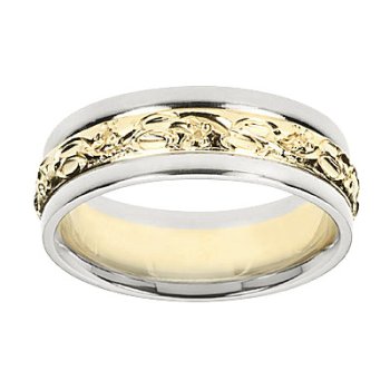 14k Two-Tone Gold Women's Floral Wedding Band, 6mm.