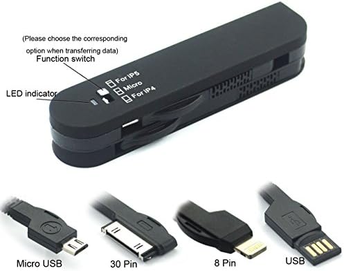 AURIN® 3-in-1 Charging and Data sync Cable with Micro USB /30-pin /8-pin Lightning Connectors USB data cable for iPhone 6/6 Plus/5/5S/5C/4/4S, iPad Mini, iPad 5/4/3/2 and Android Smartphone-Black
