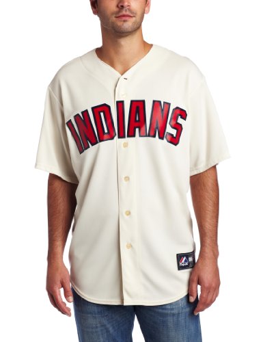 MLB Men's Cleveland Indians Grady Sizemore Ivory Short Sleeve 6 Button Synthetic Replica Baseball Jersey Spring 2012  (Ivory, Small)