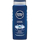NIVEA MEN Cool 3-in-1 Body Wash Shower Gel, 16.9 oz Bottle (Pack of 3)
