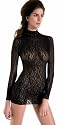 Music Legs Seamless Black Lace Long Sleeved Turtleneck Mini Dress