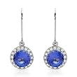 Earrings With 4.10ctw Precious Stones - Genuine Diamonds and Tanzanites in 14K White Gold Length 27mm