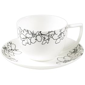 Forma Fine Bone China Rimmed Black Embossed 250ml Teacup & Saucer