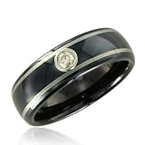 Mens Solitaire Natural Diamond Wedding Band in 18k White Gold and Tungsten (G, SI2, 0.10 cttw), Comfort Fit, 7MM