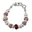 Fuchsia Glass Beads and Rhinestone Sliding Bracelet Fashion Jewelry