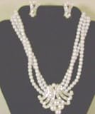 Imported White Pearl Three Strand Long Chain Necklace By Jolly and Matching Earrings for Women and Teens