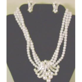 Imported White Pearl Three Strand Long Chain Necklace By Jolly and Matching Earrings for Women and...