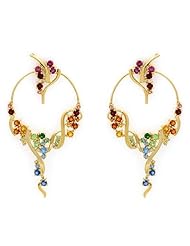 14k Yellow Gold All Natural Gem Fancy Hoop Earrings