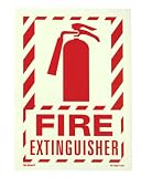 41SMveoPq1L. SL160  Jessup FS 7520 F 205 Fire Extinguisher   Sign with Arrow, Photoluminescent Letters on Red Background, 10 by 14 Inch