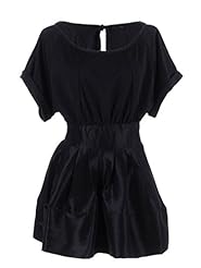 Slit Scoop Neck Elasticized   Waistline Dolman Short Sleeves Skater Dress 