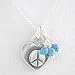 Double Sided Heart Pendant with Peace Symbol and Turquoise Beads in Sterling Silver on 16" Box Chain, #8404