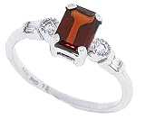 1.19ct Emerald Cut Garnet Ring with Diamonds in 10Kt White Gold