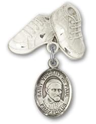 Sterling Silver Baby Badge with St. Vincent de Paul Charm and Baby Boots Pin