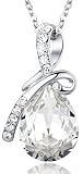 ARCO IRIS Eternal Love Teardrop Swarovski Elements Crystal Pendant Necklace for Women W 18k White Gold Plated Chain - Clear - 2101101