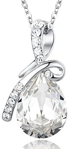 Eternal Love Teardrop Swarovski Elements Crystal Pendant Necklace - Clear Large Crystal 17.5