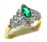 3/4ct Marquise Cut Lab Emerald Diamond 10K Gold Ring