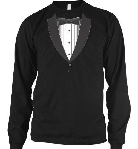 Formal Black Tie Tuxedo Mens Thermal Shirt, Funny Trendy Gag Fake Tux Bow Tie Mens Long Sleeve Thermal Shirt