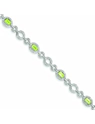 Genuine .925 Sterling Silver Diamond & Peridot Oval Link Bracelet 9.1 Grams . 100% Satisfaction Guaranteed.