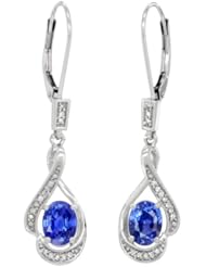 14K White Gold Natural Blue Sapphire Lever Back Earrings, 1 7/16 inch long