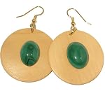 Malachite Earrings 02 Dangle Green Oval Banded Brown Wood Circle Crystal Healing Gemstone 2.5