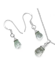 6.70 Carat Genuine Green Amethyst Earring and Pendant Sterling Silver Set
