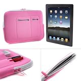 GMYLE (TM) Pink 10 10.1 Inches Zipped Soft Neoprene Sleeve Case Bag with Pocket Pouch for Apple iPad 1 2 & the New ipad 3(3rd Generation, 2012) Samsung Galaxy Tab Tablet Motorola Xoom Laptop Notebook Netbook
