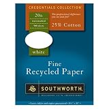 Southworth Credentials Collection&trade; 25% Cotton Fine Recycled Paper, 8 1/2in. x 11in., 20 Lb., White, Box Of 500