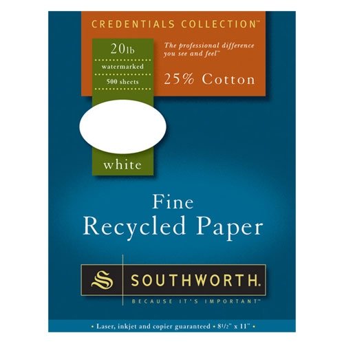 Southworth Credentials Collection&trade; 25% Cotton Fine Recycled Paper, 8 1/2in. x 11in., 20 Lb., White, Box Of 500