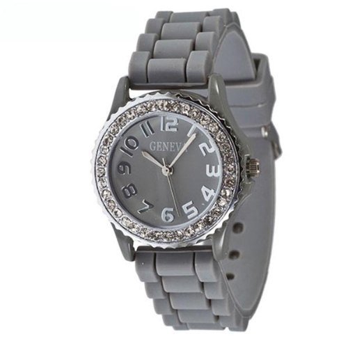 Geneva Gray Silicone Crystal Large Face Watch Geneva Watches