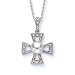 14k White Gold Pearl and Diamond Cross Pendant, 18