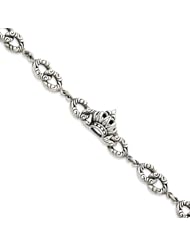 Sterling Silver Antiqued Crown Bracelet - 7.5 Inch