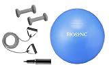Biosync 65cm Gym Ball w/ Pump, Resistance Bands & 1KG Dumbbell Set, Blue