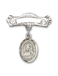 Sterling Silver Baby Badge with Our Lady of Loretto Charm and Arched Polished Badge Pin