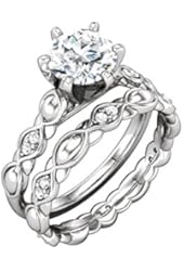 14K White 6mm Round Forever Brilliant Created Moissanite Sculptural Engagement Ring