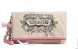 Coach Tattoo Canvas Foldover Clutch Handbag Natural Pink Bag Wristlet 42671