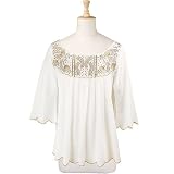 Scalloped Embroidered Yoke Top (Petite, Tall & Misses Sizes XS-3X)