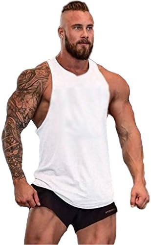 Kingsnower Mens Fashion BodyBuilding Fitness Workout Tank Top (solid-white-l)