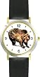 Grizzly Bear or Brown Bear Animal - WATCHBUDDY&reg; DELUXE TWO-TONE THEME WATCH - Arabic Numbers - Black Leather Strap-Children's Size-Small ( Boy's Size & Girl's Size )