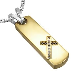 Urban Male Contemporary Gold Plated Stainless Steel Mens Dog Tag & Chain