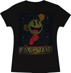 Pac-Man Jumping Faded Juniors Black Tee T-shirt
