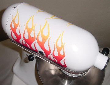WildFIRE Single Large Flame Decal Cover Kit Black, red, orange, and yellow, designed to fit all KitchenAid stand mixers, including Artisan, Ultra Power, 4, 5, 6 qt quart mixers, without accessory interference.