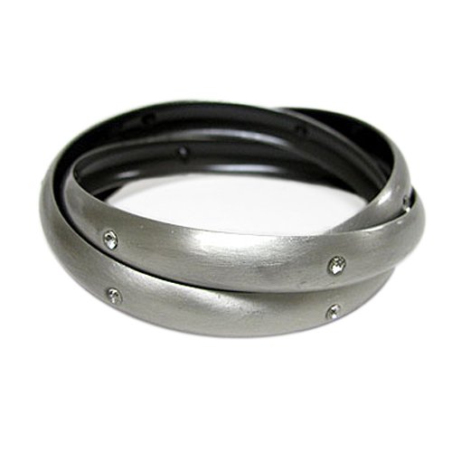 Silver Burnished Crystal Stud Triple Bangle Bracelet Fashion Jewelry