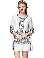  Floral Print Cotton/Silk Round Neck Summer Shift Club Dress/Evening Dress/Party Dress  With a Bow(s)