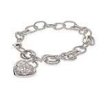 Designer Inspired Oval Linked Pave Heart Charm Bracelet